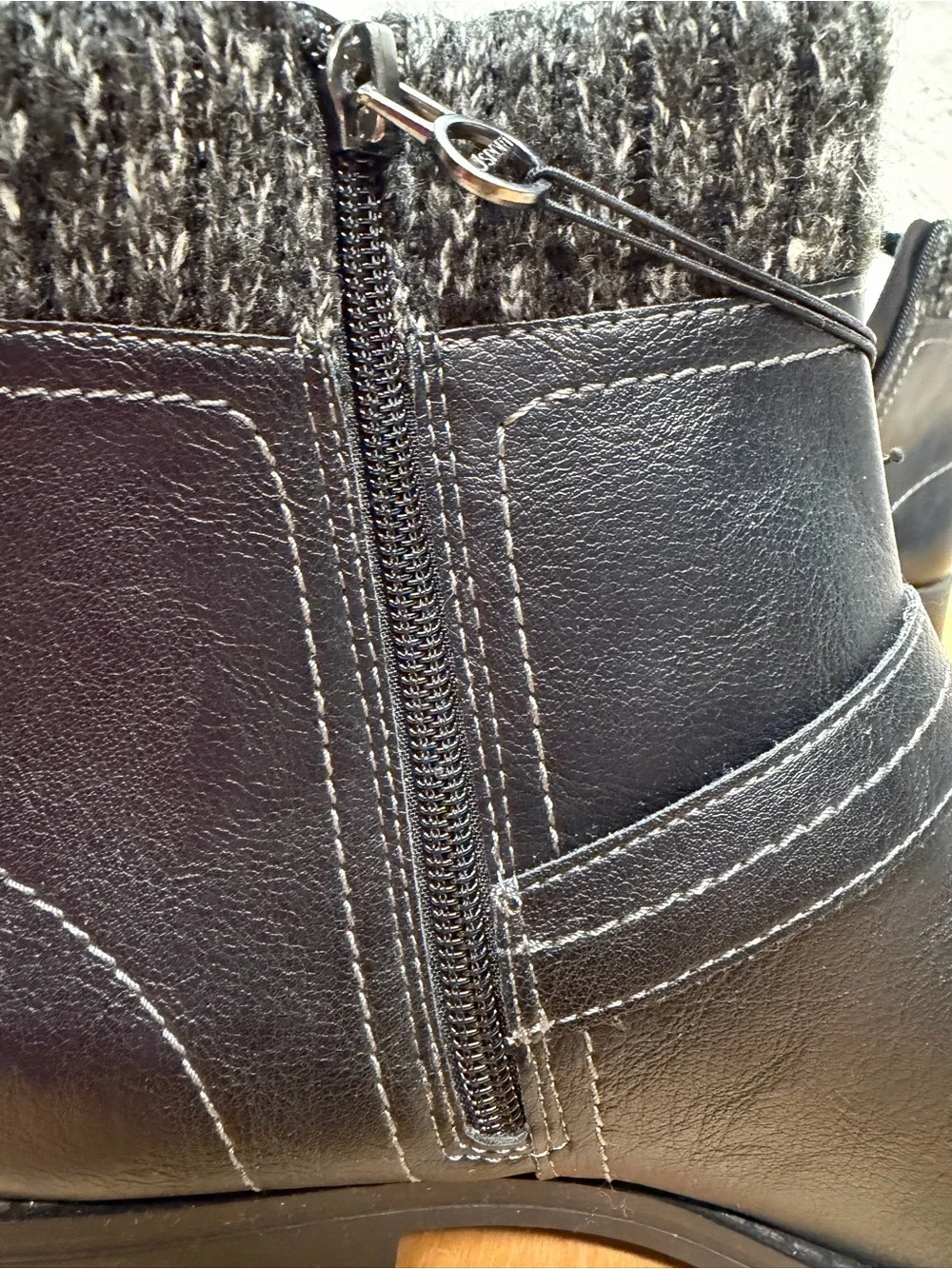 Women's Black Ankle Booties with Knit Collar and Buckle